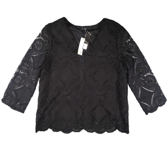 NWT DREW Lace Pointelle Kint V-Neck Top Size L - Picture 1 of 8